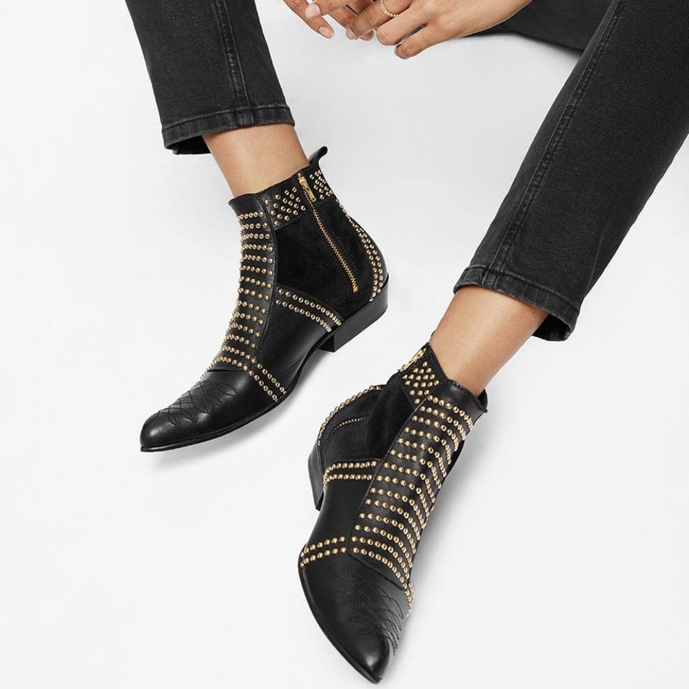 Anine Bing Charlie Studded Ankle Booties Black Leather - Picture 3 of 12